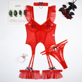 High Quality 4 Pieces Mesh Girls Sexy Lingerie Sets (Option: Red-S)