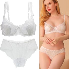 Women's Sexy Lace Transparent Super Thin Push Bra Set (Option: White-70A)