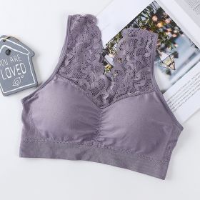 Lace Underwear Wide Shoulder Strap Anti-exposure Plus Size Vest (Option: Purple-Average Size)