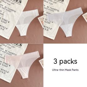 Mask Underwear Female Thin Section Traceless Ice Silk T-back (Option: White light blue light pink-M)