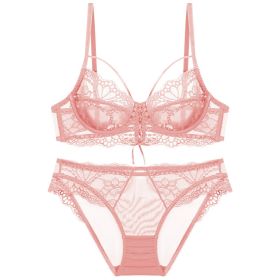 Ribbon Big Chest Show Small Half See-through Bra Set (Option: Pink-70A)