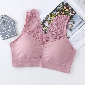 Lace Underwear Wide Shoulder Strap Anti-exposure Plus Size Vest (Option: Pink-Average Size)