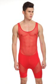 Men's mesh bodysuit (Option: Red-XL)