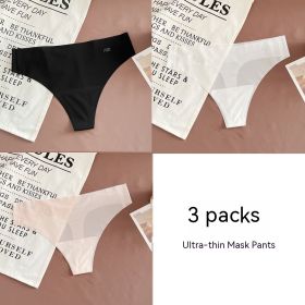 Mask Underwear Female Thin Section Traceless Ice Silk T-back (Option: Black white light flesh-M)