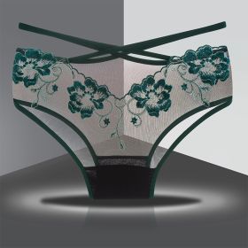 Briefs Women's Lace Underwear Sexy Hip Slimming (Option: Dark Green-M)