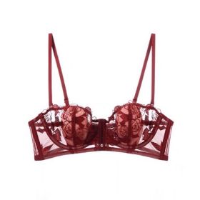 French Lace Flower Embroidered Underwear Soft Steel Ring (Option: Reddish Brown One Piece-75B)