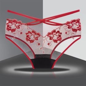 Briefs Women's Lace Underwear Sexy Hip Slimming (Option: Red-M)