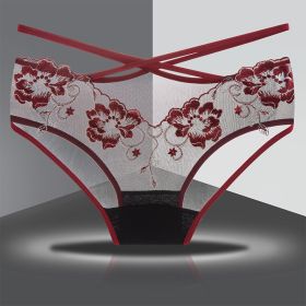 Briefs Women's Lace Underwear Sexy Hip Slimming (Option: Wine Red-L)