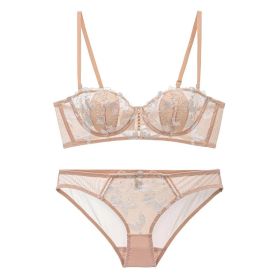 French Lace Flower Embroidered Underwear Soft Steel Ring (Option: Flesh Colored Suit-70B)