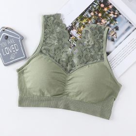 Lace Underwear Wide Shoulder Strap Anti-exposure Plus Size Vest (Option: Green-Average Size)