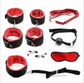 SM Bondage Restraint Set Sex Handcuffs Whip Anal Beads Butt Plug Anal Plug Bullet Vibrator Sex Toys for Woman Adult S&M Fetish (Color: nylon-red-7pcs)