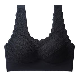 Seamless Back Shaping Bra Women's Small Chest Push Up Summer Thin Lace Bra (Option: Black-3XL)