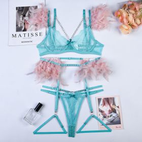 Christma Chains Lace Sexy Lingerie Women Underwear Bra Pa (Option: Green Splicing Pink-M)