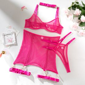 See-through Mesh Push Up Four-piece Set (Option: Rose Red-M)