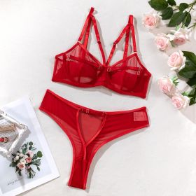 Underwear Mesh Two Piece Perspective Set (Option: Red-M)