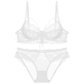 Ribbon Big Chest Show Small Half See-through Bra Set (Option: White-70B)