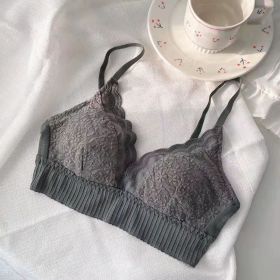 French Style Nude Feel Lace Triangle Cup Underwear Women's Bra (Option: Dark Green-3475AB)