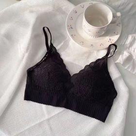 French Style Nude Feel Lace Triangle Cup Underwear Women's Bra (Option: Black-3475AB)