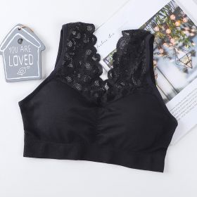 Lace Underwear Wide Shoulder Strap Anti-exposure Plus Size Vest (Option: Black-Plus Size)