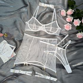 See-through Mesh Push Up Four-piece Set (Option: White-M)