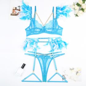 Christma Chains Lace Sexy Lingerie Women Underwear Bra Pa (Option: Lake Blue-M)