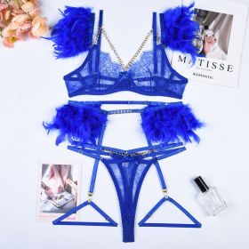 Christma Chains Lace Sexy Lingerie Women Underwear Bra Pa (Option: Blue-M)