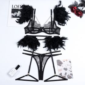 Christma Chains Lace Sexy Lingerie Women Underwear Bra Pa (Option: Black-XL)